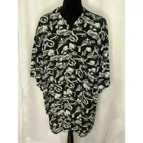 RJC Men's Hawaiian Shirt L Black Graphic Print Short Sleeve Casual - Picture 1 of 11